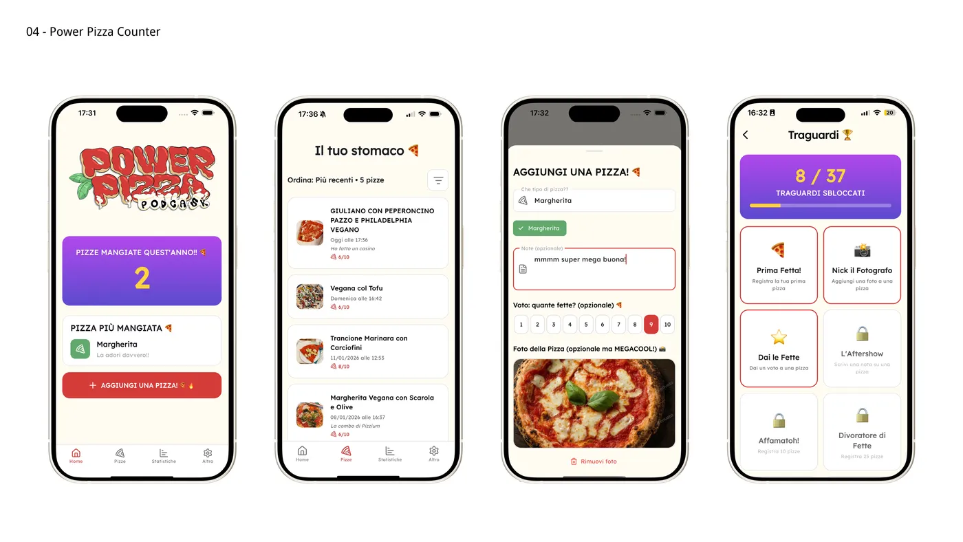 Le quattro schermate dell'app
